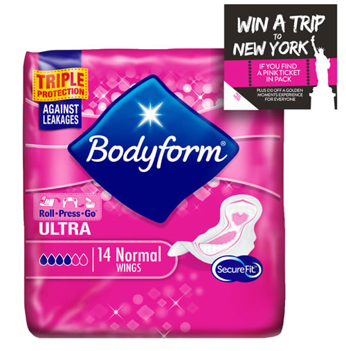 Bodyform, the SCA-owned feminine hygiene brand, is offering consumers the chance to win a trip to New York for two in an instant-win Pink Ticket promotion.