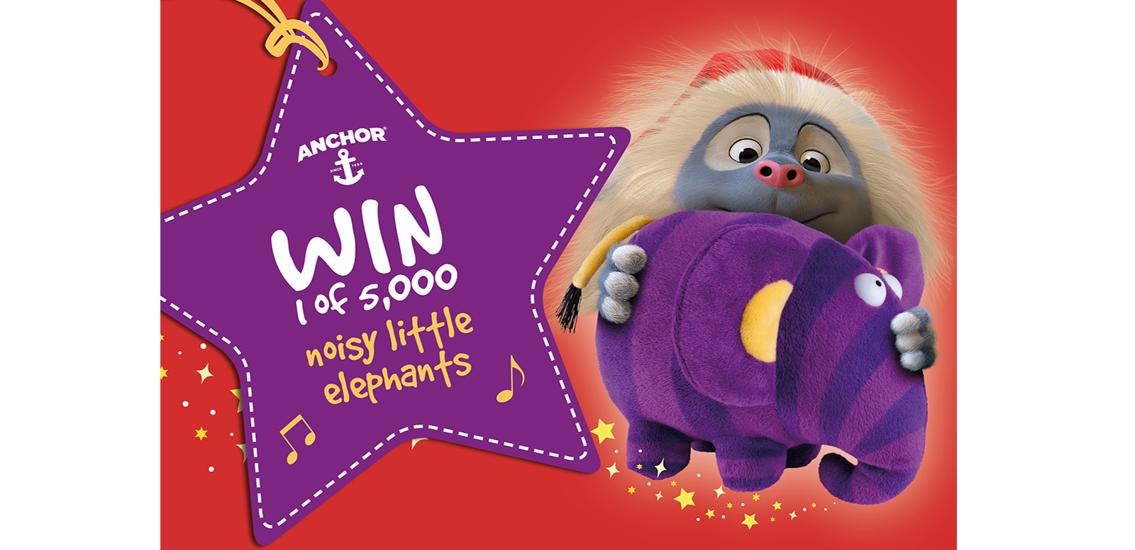 The new Christmas TV ad from Anchor, featuring the ‘Hugglers’ animated brand characters ‘enjoying’ Christmas, has inspired a new on-pack promotion offering consumers the chance to win an annoying plush elephant toy. The TV ad features a baby Huggler being given the toy by granny; mum is then left to endure the resulting aural assault as her child repeatedly triggers the elephant’s trumpeting.