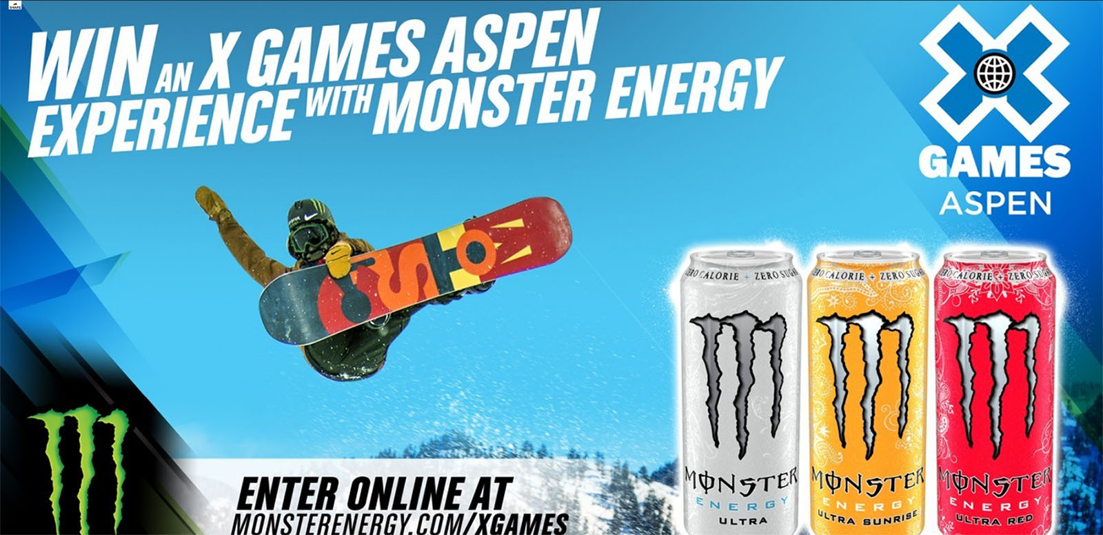 Monster Energy is running a UK promotion offering consumers the chance to win a trip to the Winter X Games extreme sports event in Aspen, Colorado, USA, in January 2017. Monster is a sponsor of the Winter X Games and also has a team which will be competing.