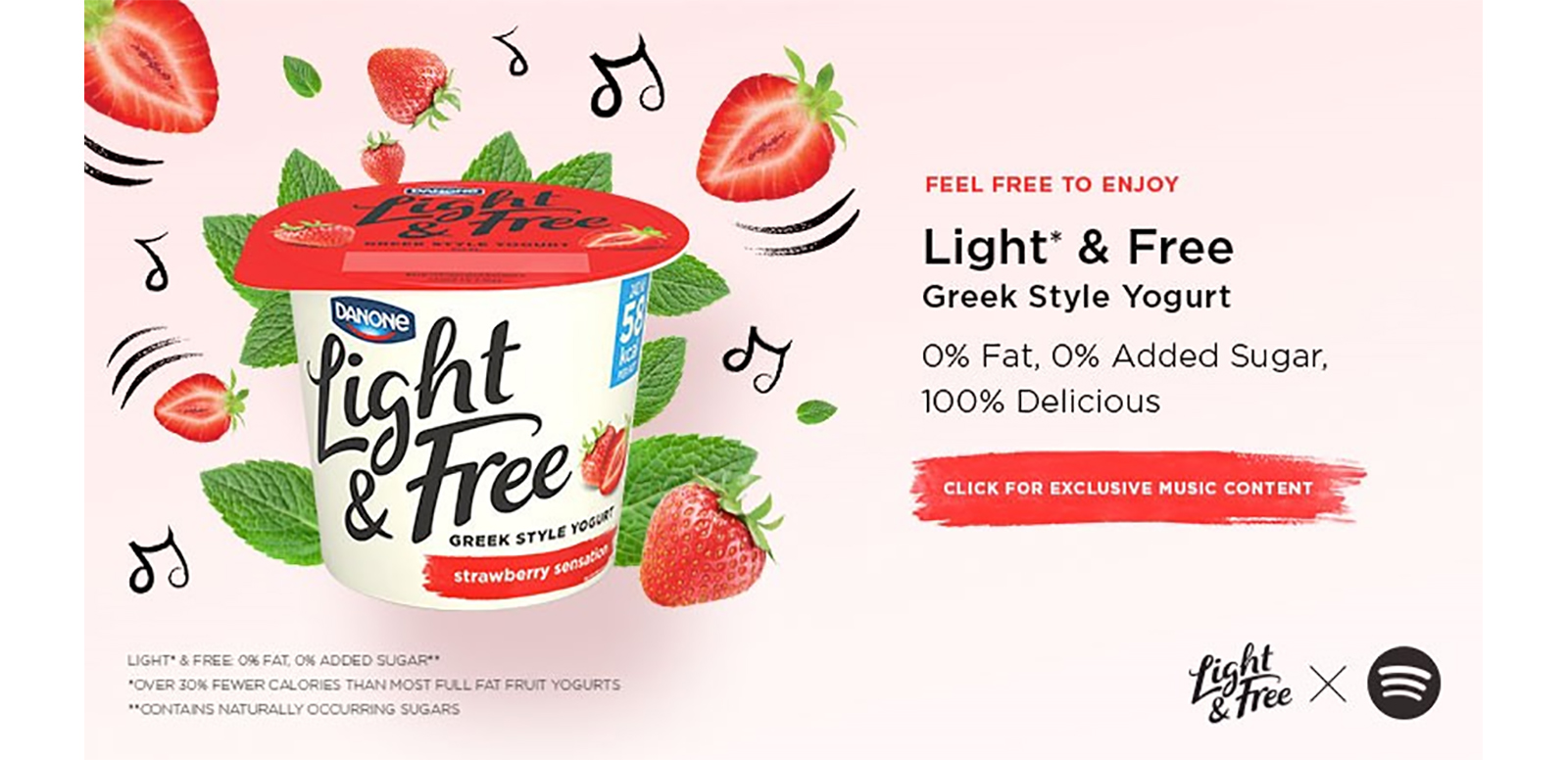 Danone Light & Free is joining forces with Spotify UK for a year-long partnership to build strong connections between the Greek-style yoghurt brand and a music-loving audience.