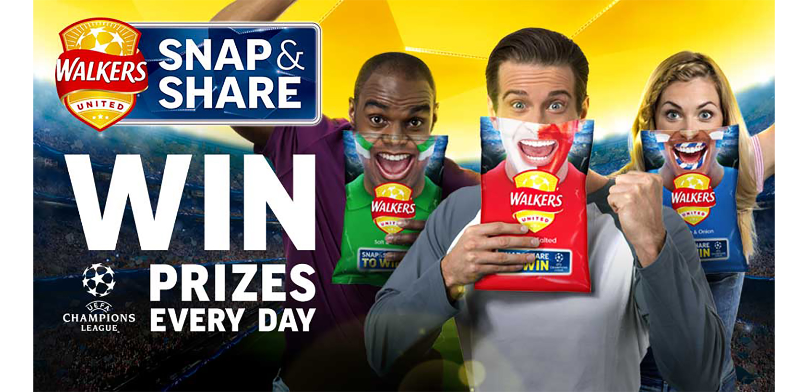 Walkers has backed the launch of a range of re-sealable 175g sharing packs with a new on-pack ‘Snap & Share’ promotion as part of its Uefa Champions League (UCL) sponsorship. Every promotional pack features the lower half of a football fan’s face. To enter, shoppers need to hold the pack up to their own face, take a selfie and share it on Twitter, Instagram or Facebook for a chance to win.