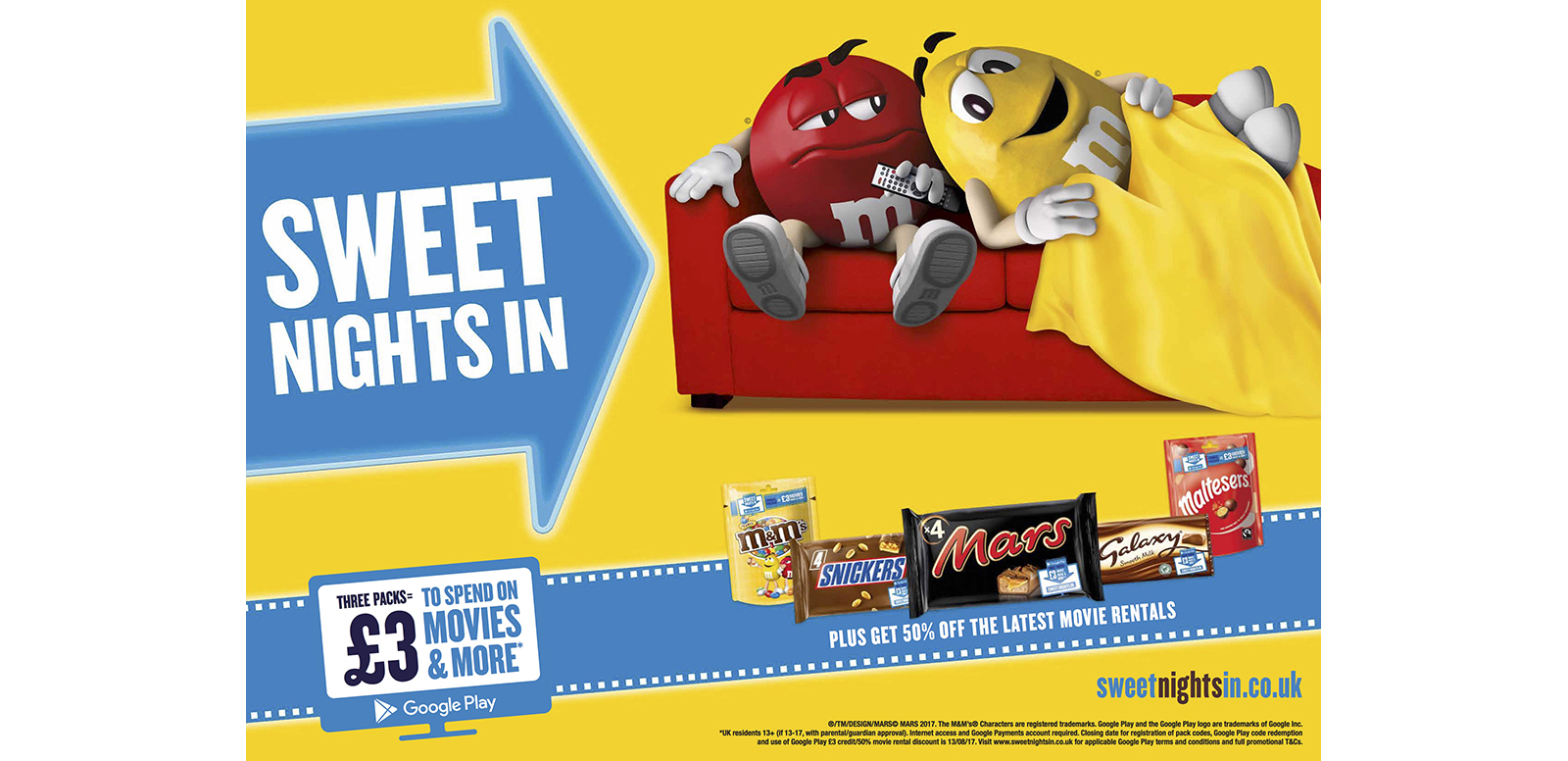 Mars Chocolate UK has updated its annual film-related on pack promotion through a partnership with Google Play which sees the confectionery giant offering consumers money off films as well as discounts off TV shows, books, music and apps.