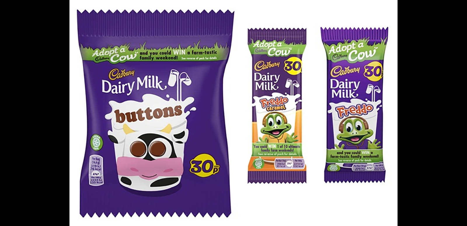 Cadbury’s latest on-pack promotion offers families the chance to adopt one of 20 cows and enter a draw to win a family farmyard weekend away to meet the animal.