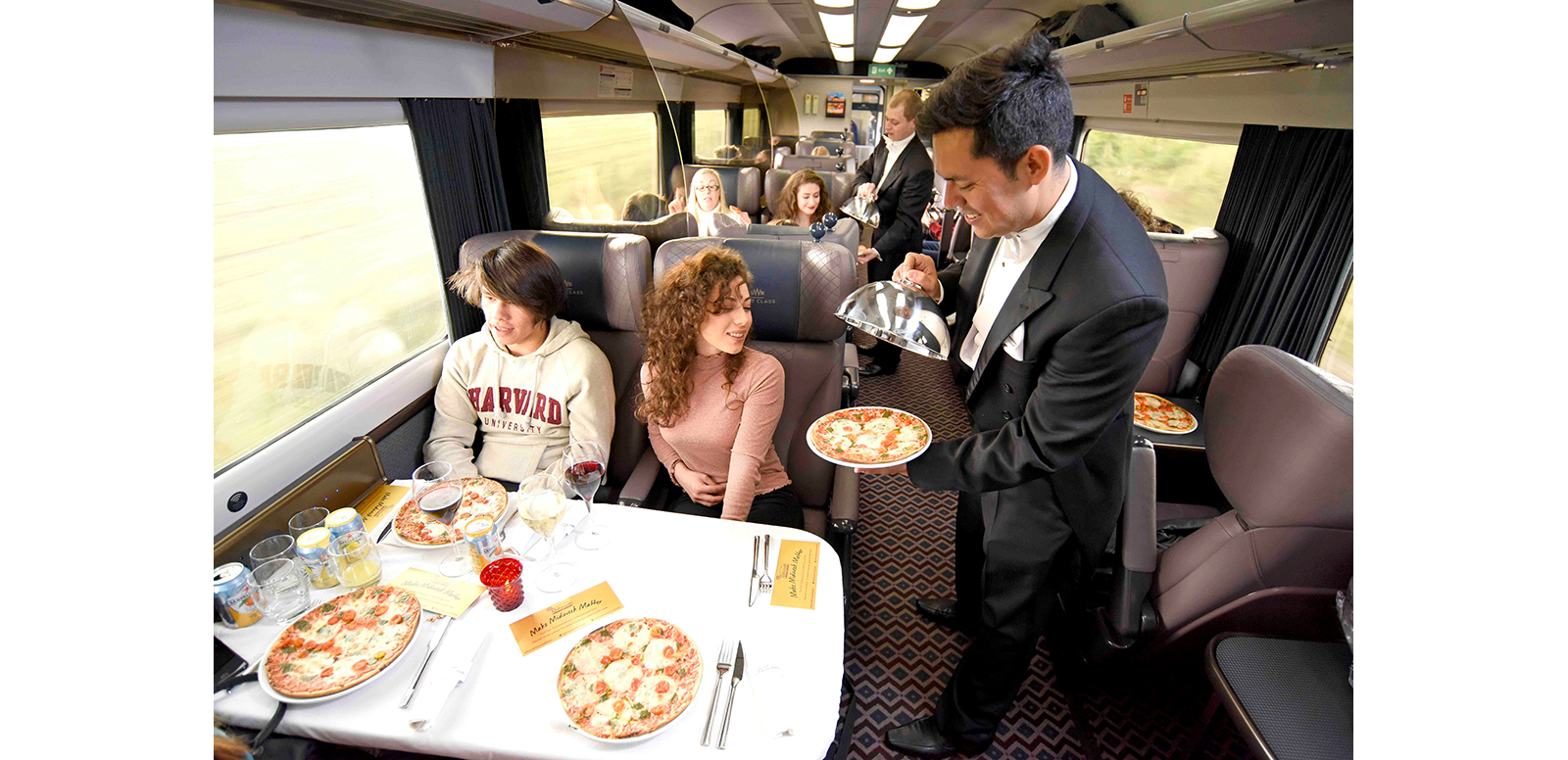 The UK’s best-selling thin and crispy frozen pizza brand, Dr. Oetker Ristorante, booked out the First Class carriage on First Great Western’s 15.36 service from London Paddington to Cheltenham Spa on Wednesday April 26 and created a Silver Service pizzeria experience for 32 lucky travellers.