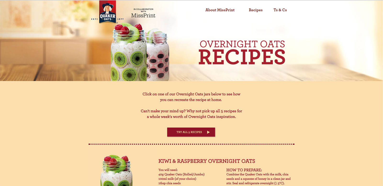 Quaker Oats has partnered design company MissPrint for an on-pack promotion giving away limited edition designer mason jars.