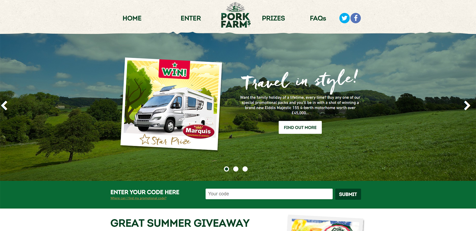 Pork pie brand Pork Farms has launched a three month on-pack promotion called “The Great Summer Giveaway” which will include the chance to win a £45,000 motor-home or one of more than 100 Haven holiday vouchers worth £500.