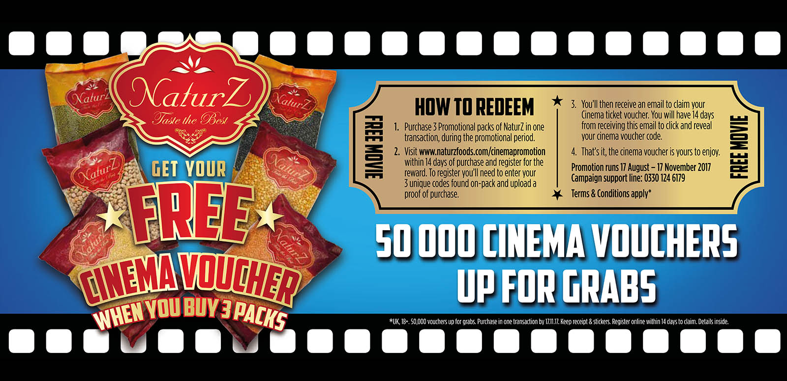 NaturZ Foods, which has been supplying independent stores with pulses, spices and rice since 2011, has launched a cinema ticket promotional reward campaign designed to thank customers for their business.