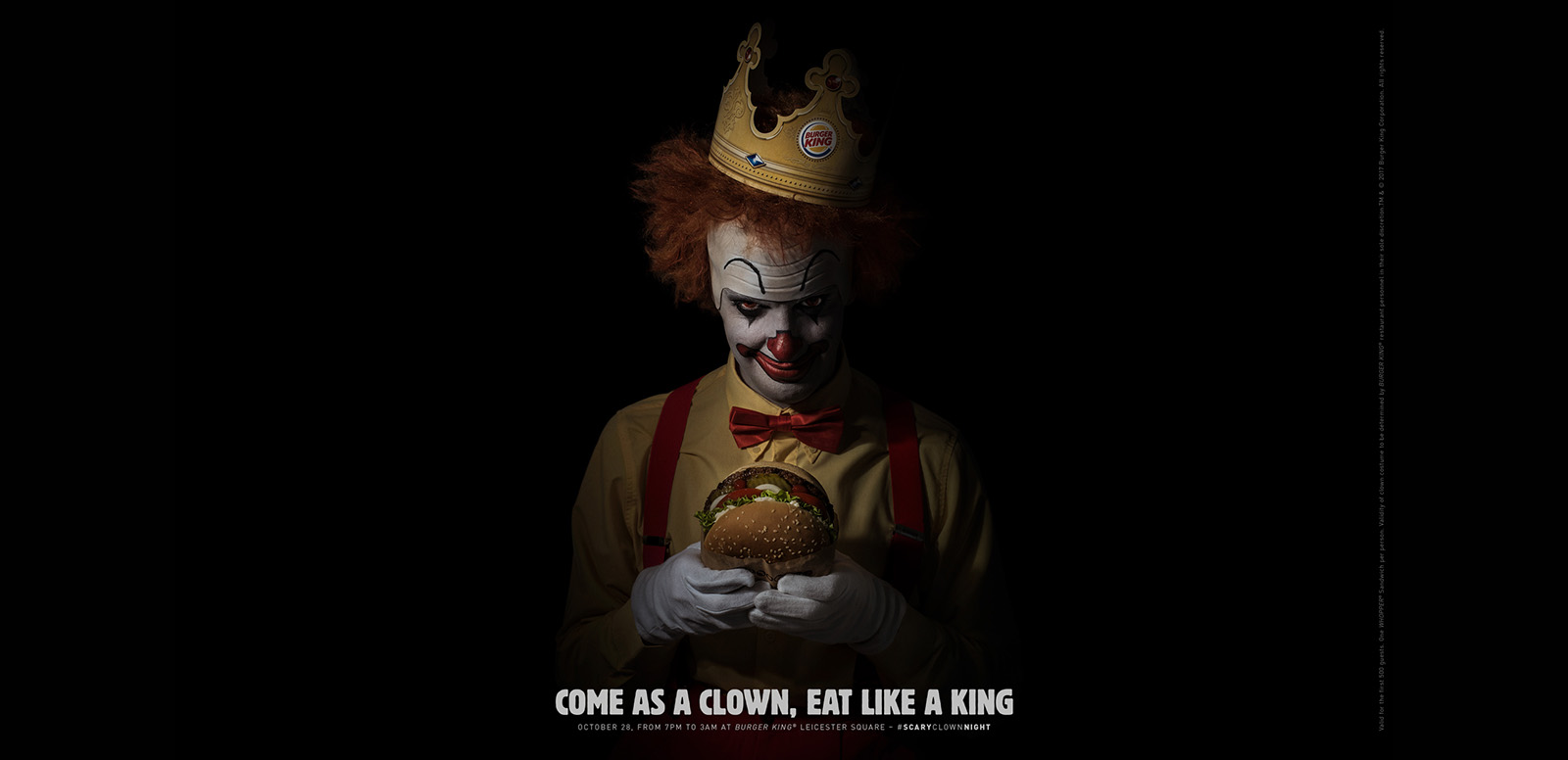 Burger King UK is to give away free Whopper sandwiches to the first 500 customers who turn up at its Leicester Square branch in Central London dressed as a clown.