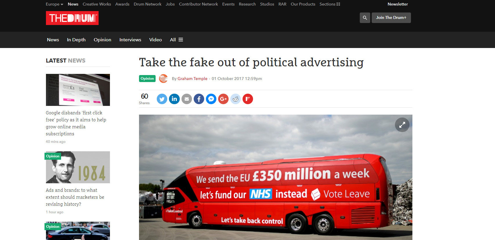 The Drum has published a comment piece on political advertising written by Graham Temple, former Chairman of the Institute of Promotional Marketing.