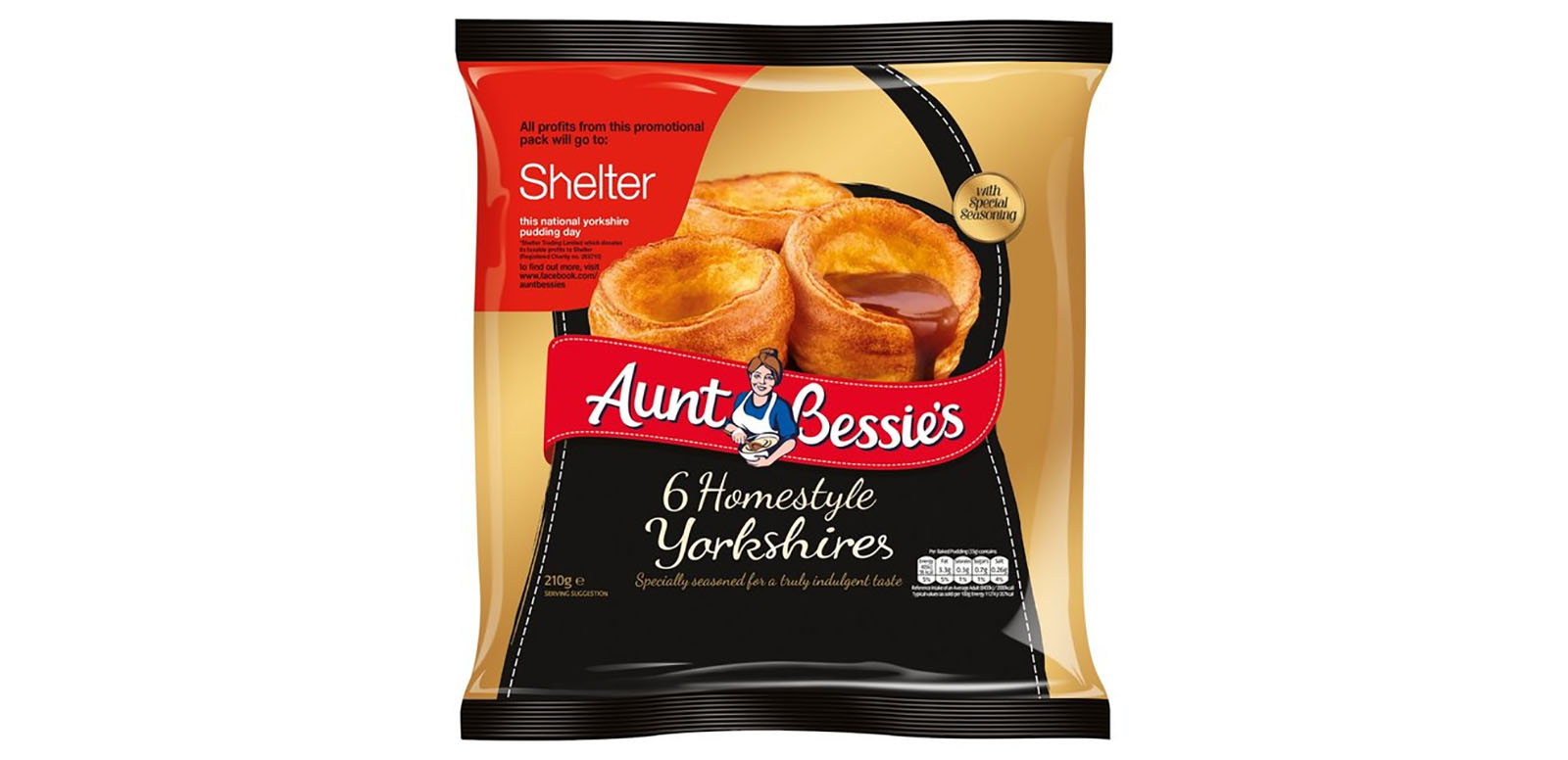 Frozen food brand Aunt Bessie’s will be donating all profits from the sale of its Homestyle Yorkshires to homeless charity Shelter again this year, to mark National Yorkshire Pudding Day (February 4th, 2018).