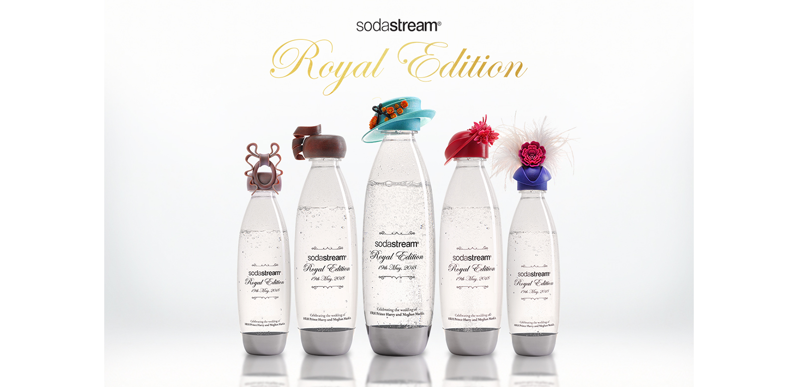 SodaStream has celebrated the upcoming Royal Wedding by creating a set of limited-edition bottles featuring five exclusive hat designs, inspired by headgear previously worn by female members of the UK Royal Family, and auctioning them off for charity.