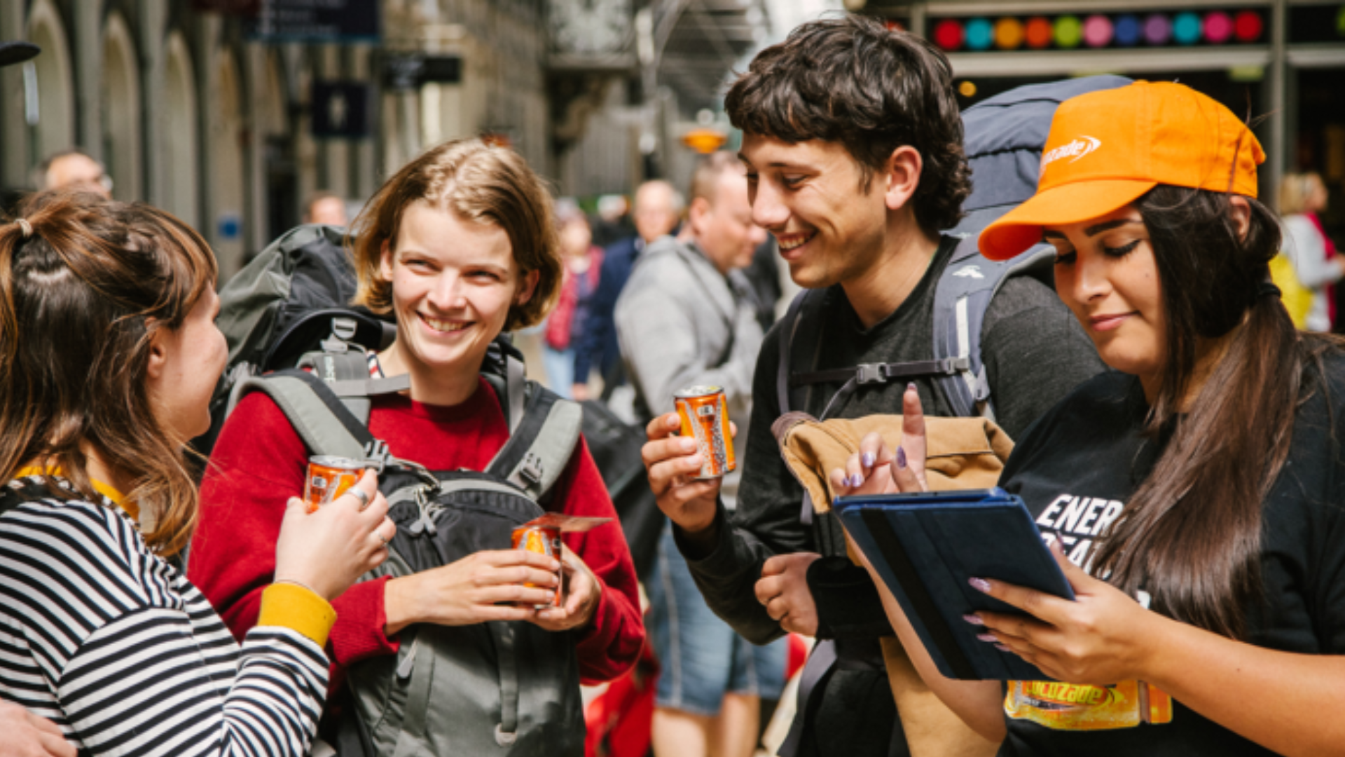 customers sampling food and drink